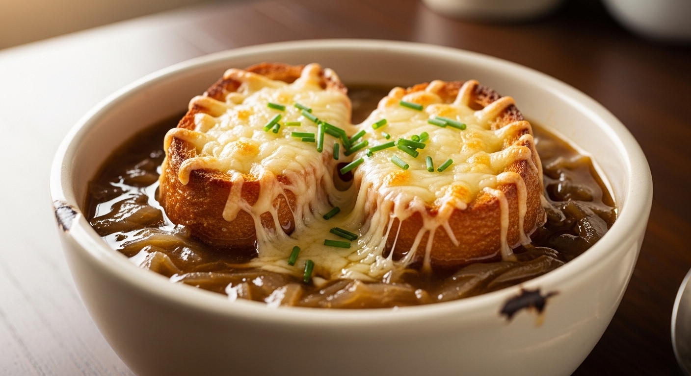 Classic French Onion Soup with Gruyère Croutons
